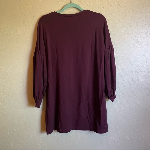 Express Wine Balloon Sleeve V‎ Neck Shift Dress - Picture 4 of 7